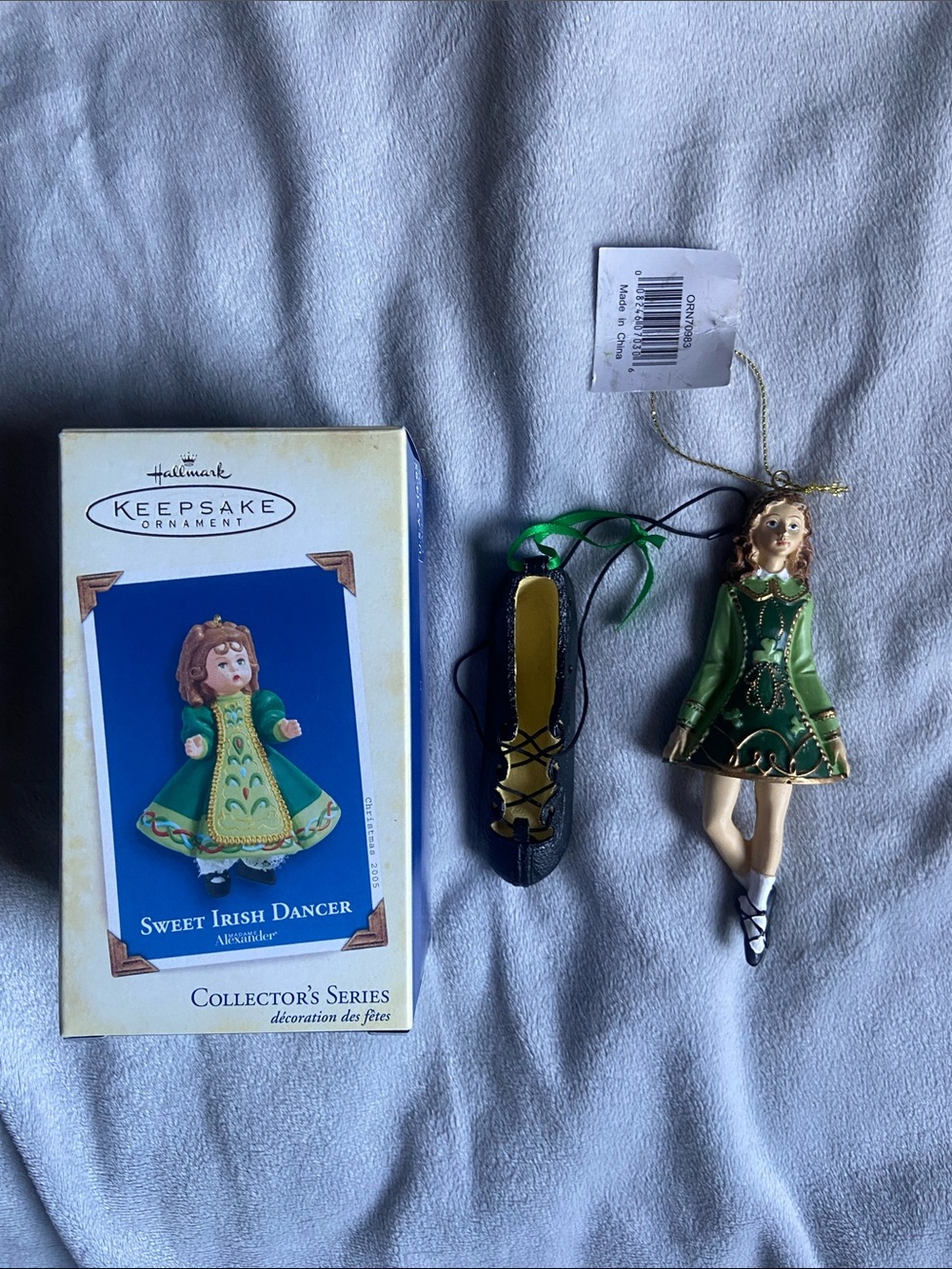 Irish Dancer Ornament Bundle; Hallmark Green Dress Girl Soft Shoe